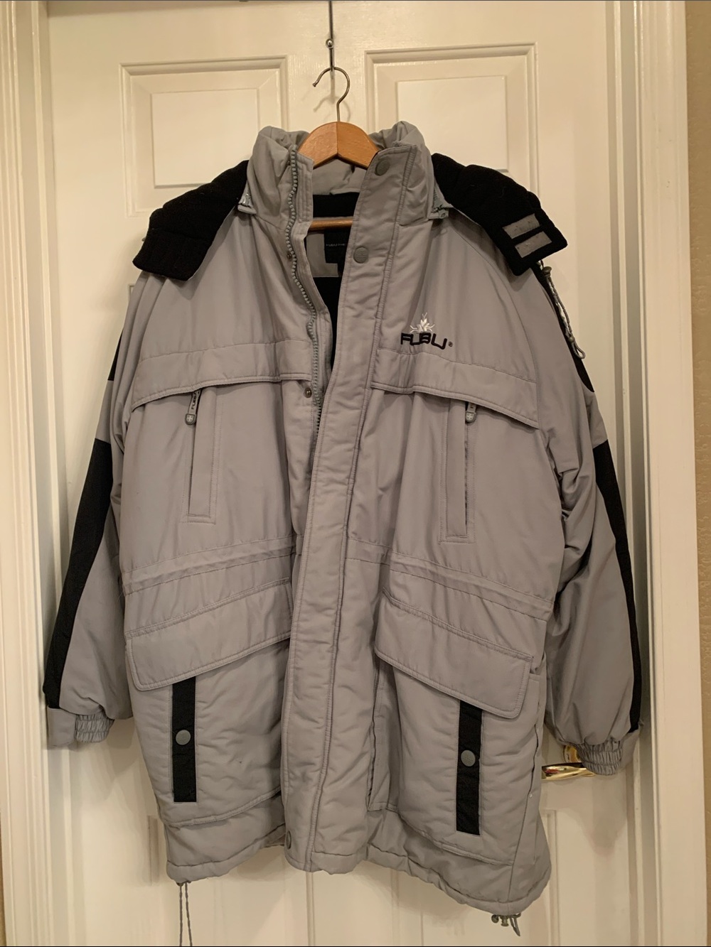 FUBU Light Gray and Black Heavyweight Puffer Parka